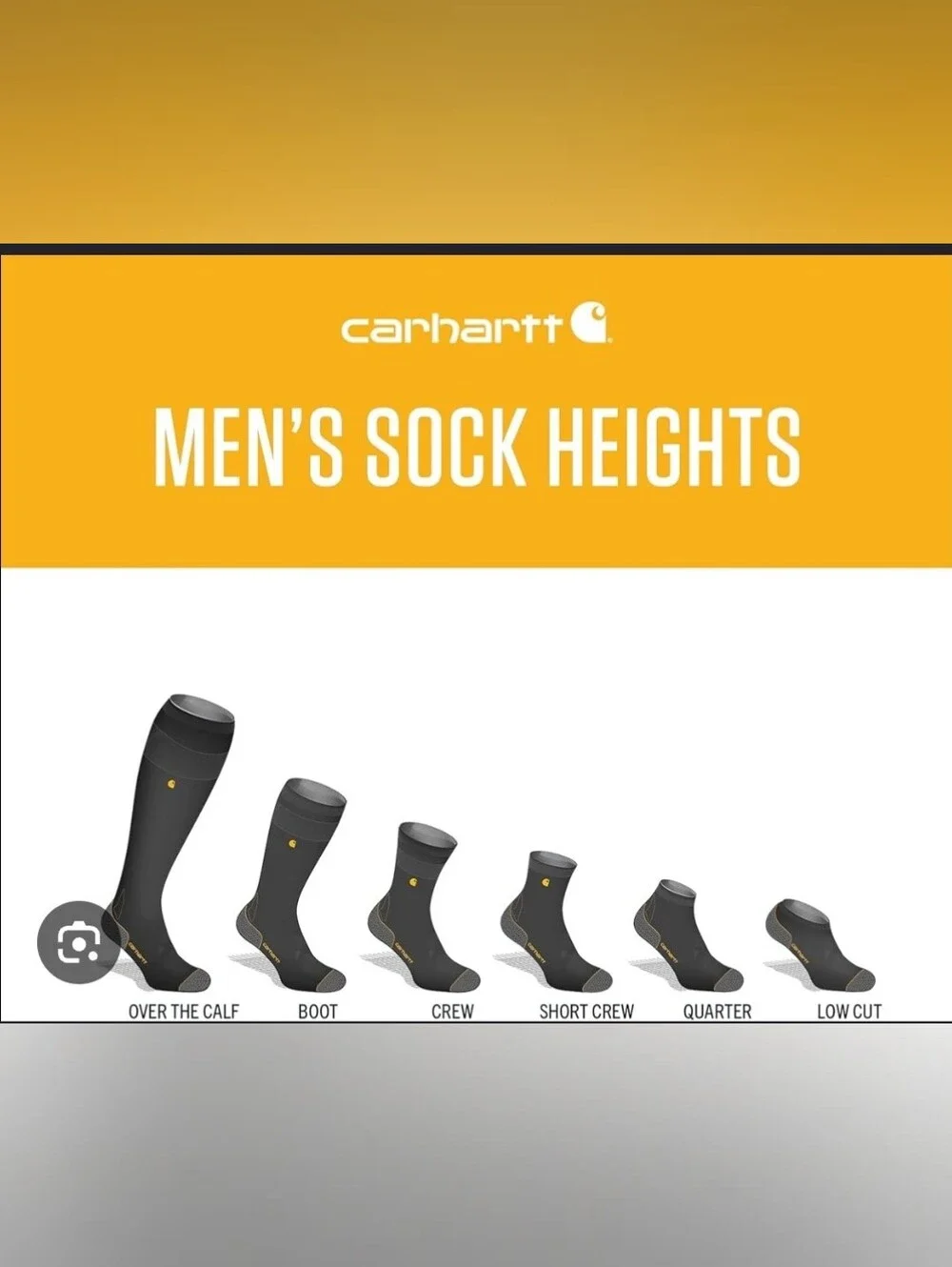 Carhartt Men's Crew Socks - Gray, Black & White with Gold Logo